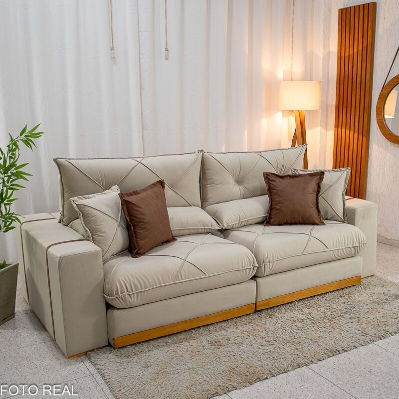 Sofá Retrátil Reclinável Gran Bello 2.50m Veludo Bege Claro - Molas Ensacadas Pocket - Imagem 3