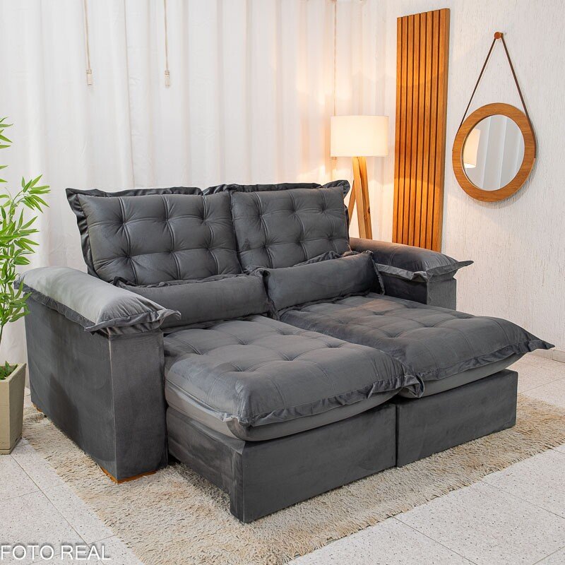 Sofá Retrátil Reclinável Maldivas 2.10m Veludo Grafite A15 - D28 Pró Aditivada - Imagem 2