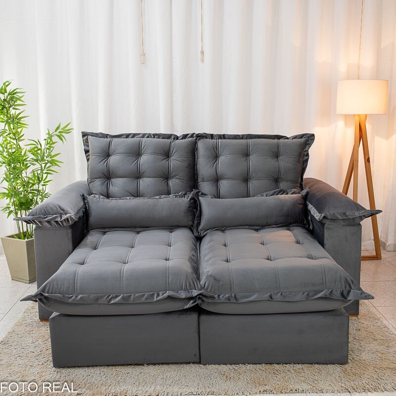 Sofá Retrátil Reclinável Maldivas 2.10m Veludo Grafite A15 - D28 Pró Aditivada - Imagem 4