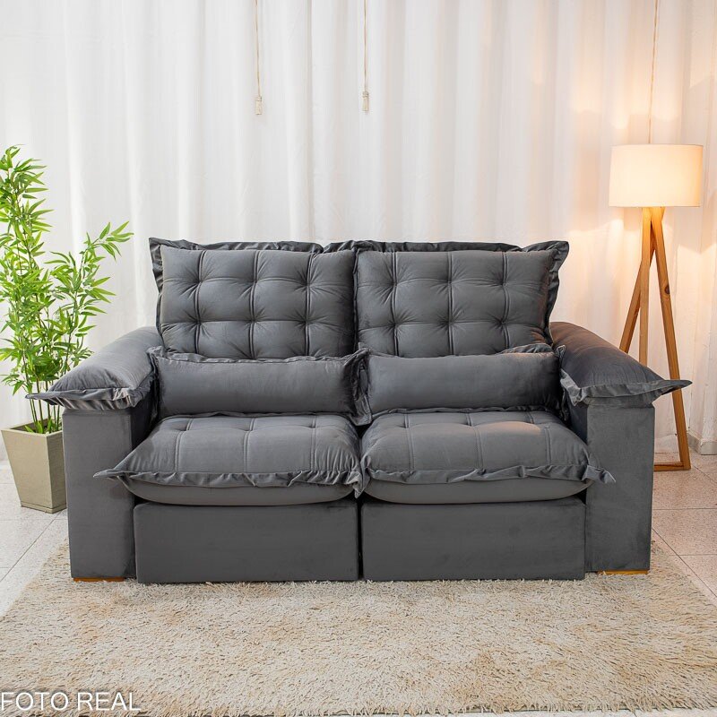 Sofá Retrátil Reclinável Maldivas 2.10m Veludo Grafite A15 - D28 Pró Aditivada - Imagem 5