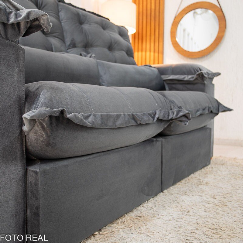 Sofá Retrátil Reclinável Maldivas 2.10m Veludo Grafite A15 - D28 Pró Aditivada - Imagem 6