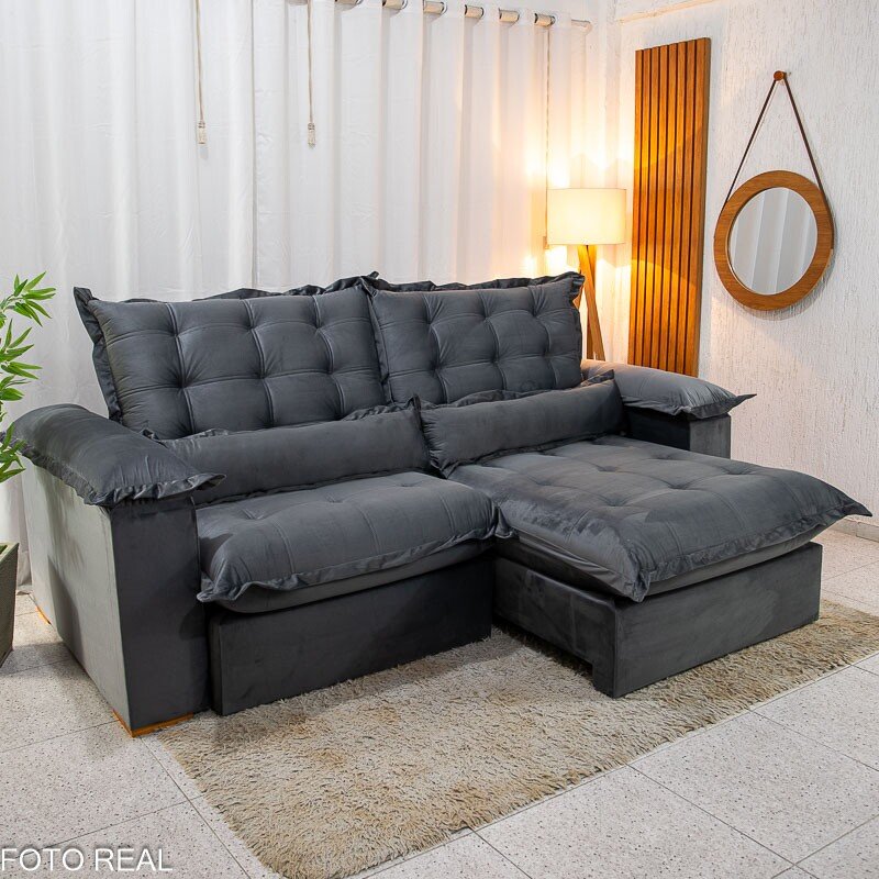 Sofá Retrátil Reclinável Maldivas 2.50m Veludo Grafite A15 - D28 Pró Aditivada - Imagem 2