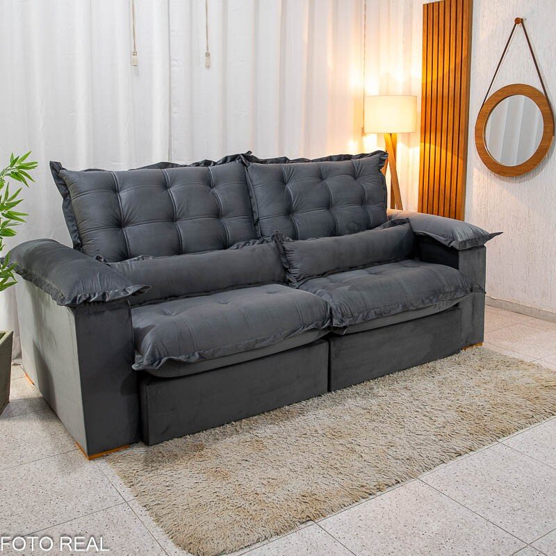 Sofá Retrátil Reclinável Maldivas 2.50m Veludo Grafite A15 - D28 Pró Aditivada - Imagem 3