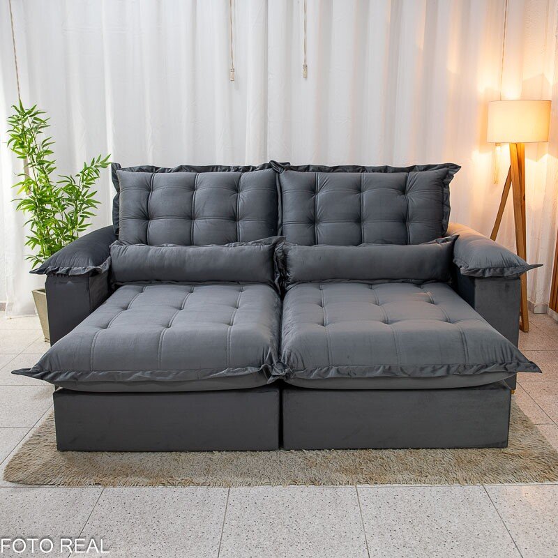 Sofá Retrátil Reclinável Maldivas 2.50m Veludo Grafite A15 - D28 Pró Aditivada - Imagem 4