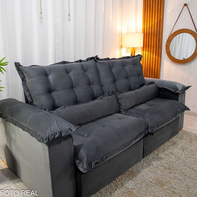 Sofá Retrátil Reclinável Maldivas 2.50m Veludo Grafite A15 - D28 Pró Aditivada - Imagem 6