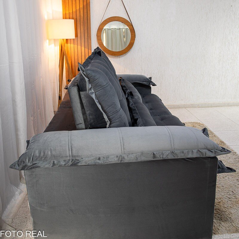 Sofá Retrátil Reclinável Maldivas 2.50m Veludo Grafite A15 - D28 Pró Aditivada - Imagem 8