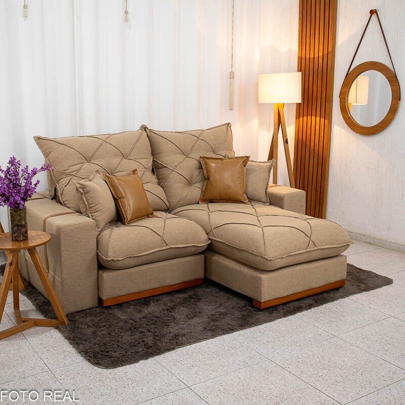 Sofá Retrátil Reclinável Malibu 2.10m Linho Bege 1006 - D33 e Molas Ensacadas - Imagem 2