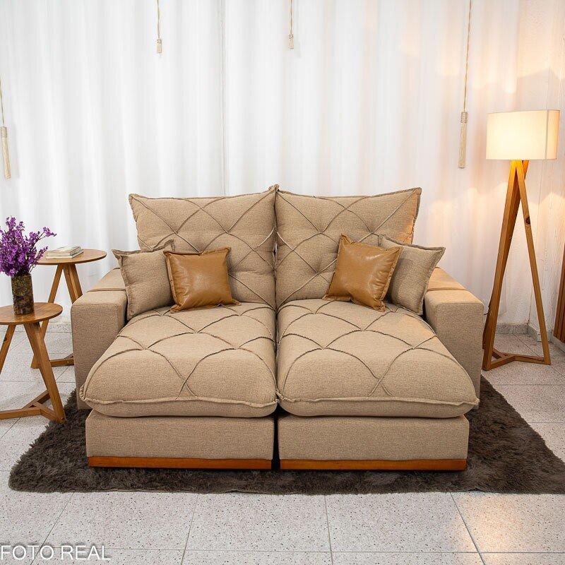 Sofá Retrátil Reclinável Malibu 2.10m Linho Bege 1006 - D33 e Molas Ensacadas - Imagem 4