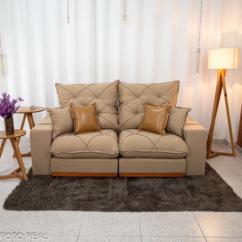 Sofá Retrátil Reclinável Malibu 2.10m Linho Bege 1006 - D33 e Molas Ensacadas - Imagem 5