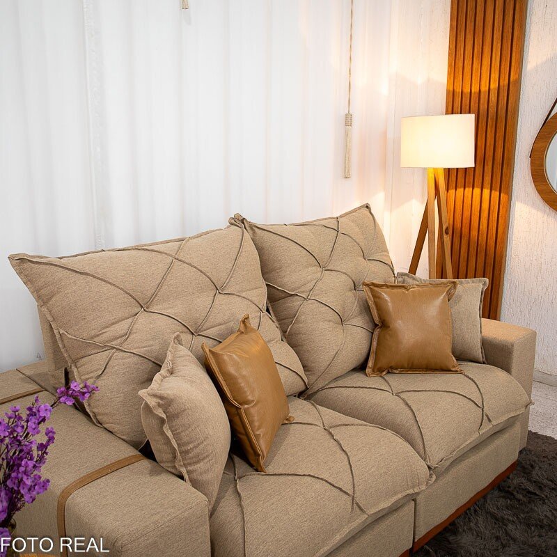 Sofá Retrátil Reclinável Malibu 2.10m Linho Bege 1006 - D33 e Molas Ensacadas - Imagem 6