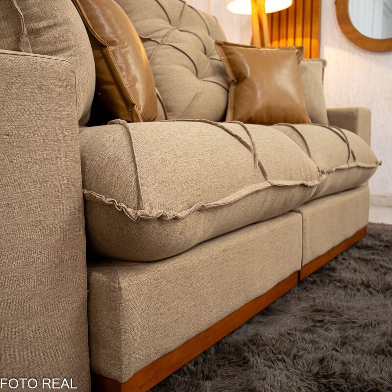 Sofá Retrátil Reclinável Malibu 2.10m Linho Bege 1006 - D33 e Molas Ensacadas - Imagem 7