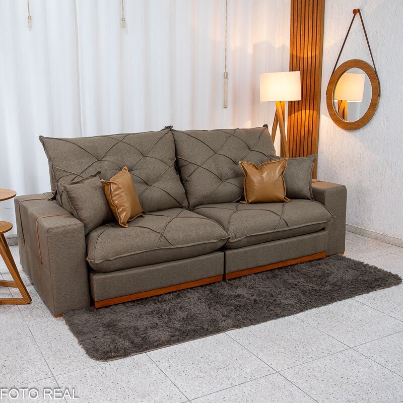 Sofá Retrátil Reclinável Malibu 2.50m Linho Marrom 1007 - D33 e Molas Ensacadas - Imagem 3