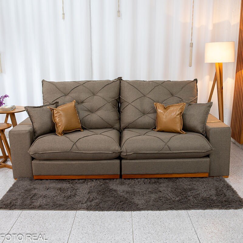 Sofá Retrátil Reclinável Malibu 2.50m Linho Marrom 1007 - D33 e Molas Ensacadas - Imagem 5