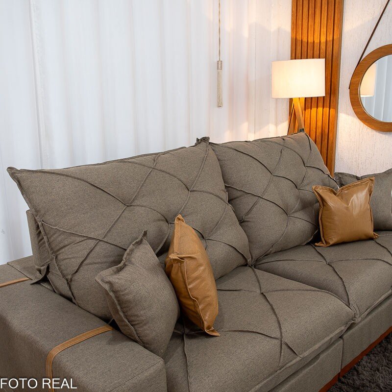 Sofá Retrátil Reclinável Malibu 2.50m Linho Marrom 1007 - D33 e Molas Ensacadas - Imagem 6