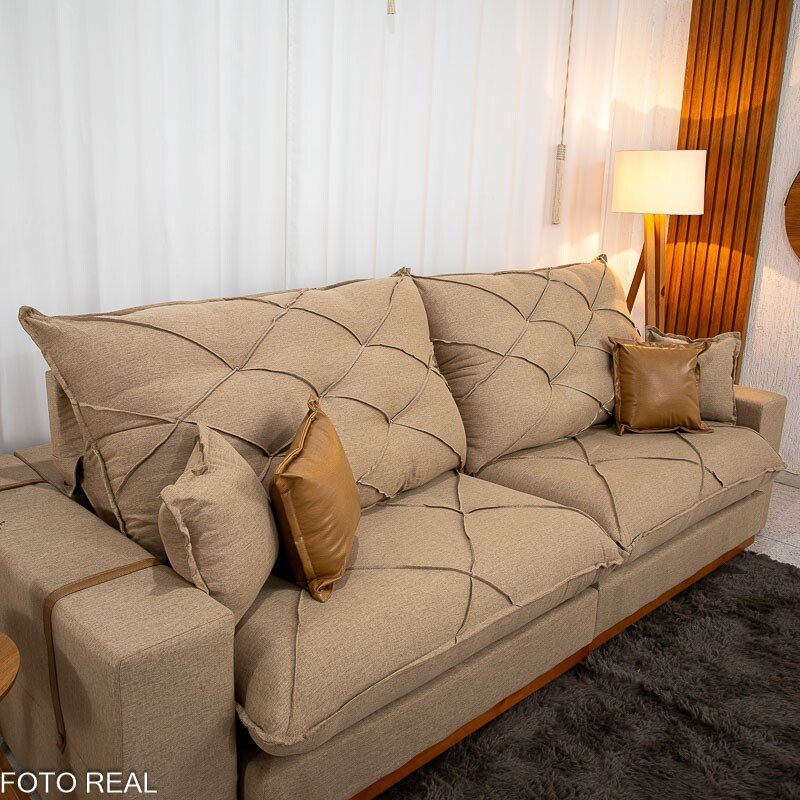 Sofá Retrátil Reclinável Malibu 2.90m Linho Bege 1006 - D33 e Molas Ensacadas - Imagem 6