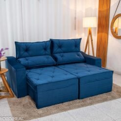 Sofá Retrátil Reclinável Moscou 2.00m Veludo Azul A16