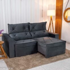 Sofá Retrátil Reclinável Moscou 2.00m Veludo Grafite A15