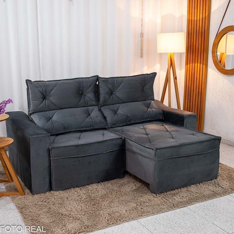 Sofá Retrátil Reclinável Moscou 2.00m Veludo Grafite A15