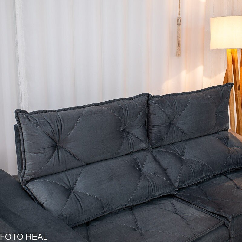 Sofá Retrátil Reclinável Moscou 2.00m Veludo Grafite A15 - Imagem 6