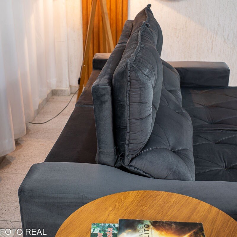 Sofá Retrátil Reclinável Moscou 2.00m Veludo Grafite A15 - Imagem 7