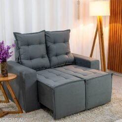 Sofá Retrátil Reclinável Rafaela 1.40m Veludinho Cinza A15