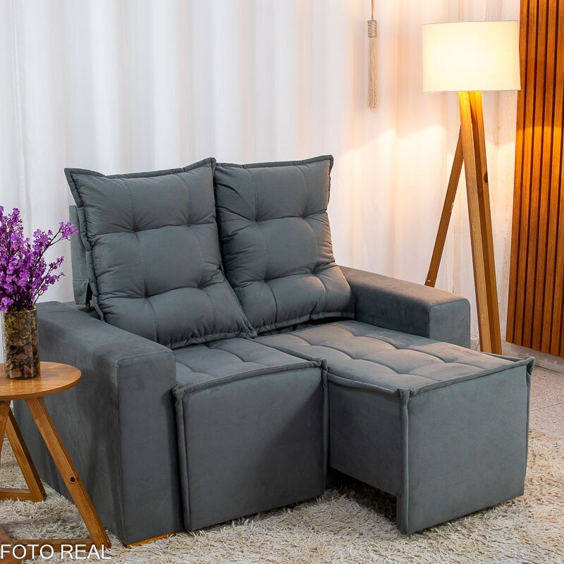 Sofá Retrátil Reclinável Rafaela 1.60m Veludinho Cinza A15 - Imagem 2