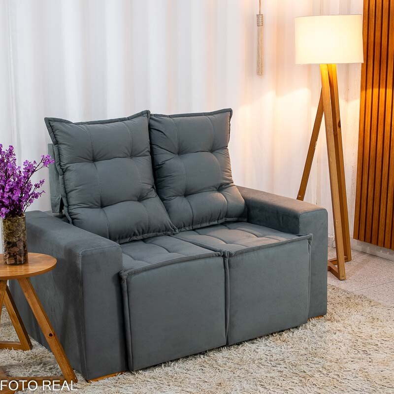 Sofá Retrátil Reclinável Rafaela 1.60m Veludinho Cinza A15 - Imagem 3