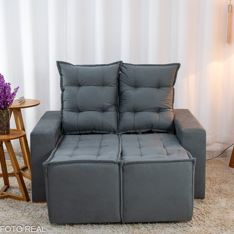 Sofá Retrátil Reclinável Rafaela 1.60m Veludinho Cinza A15 - Imagem 4
