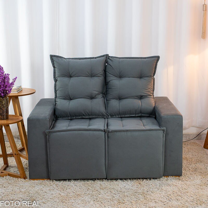 Sofá Retrátil Reclinável Rafaela 1.60m Veludinho Cinza A15 - Imagem 5