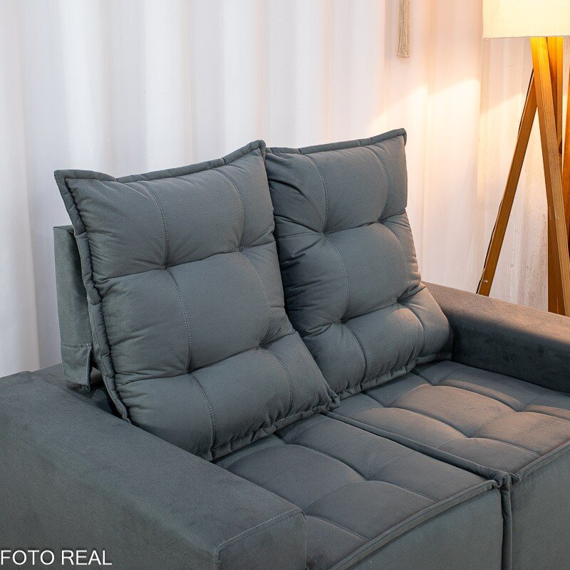 Sofá Retrátil Reclinável Rafaela 1.60m Veludinho Cinza A15 - Imagem 6