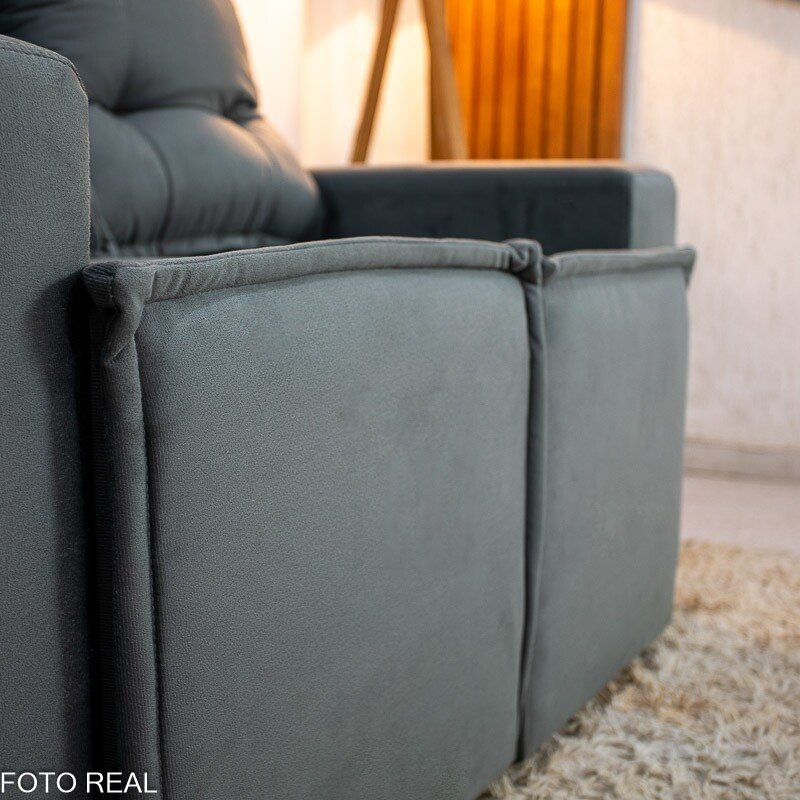 Sofá Retrátil Reclinável Rafaela 1.60m Veludinho Cinza A15 - Imagem 7