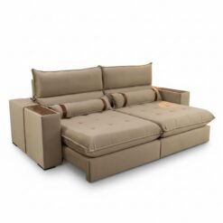Sofá Retrátil Reclinável Ravello 2.50m Veludo Bege 3040/04 - Molas Ensacadas Pockets