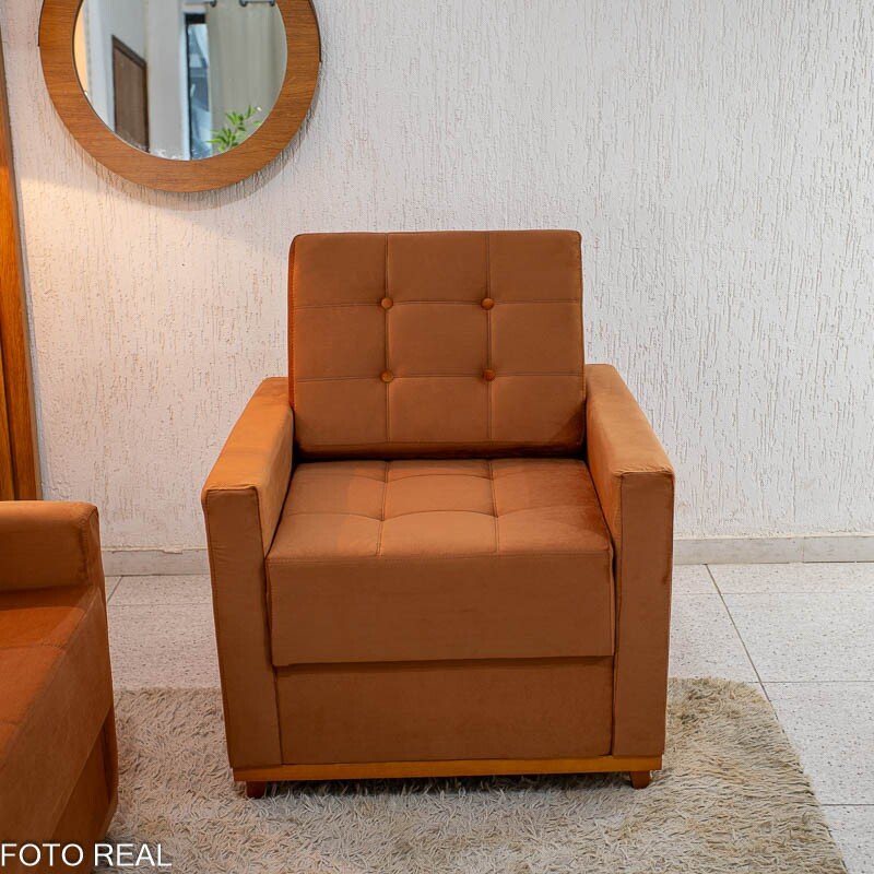 Sofá Áustria 3 Lugares + Poltrona Áustria Veludo Terracota A62 - Imagem 4